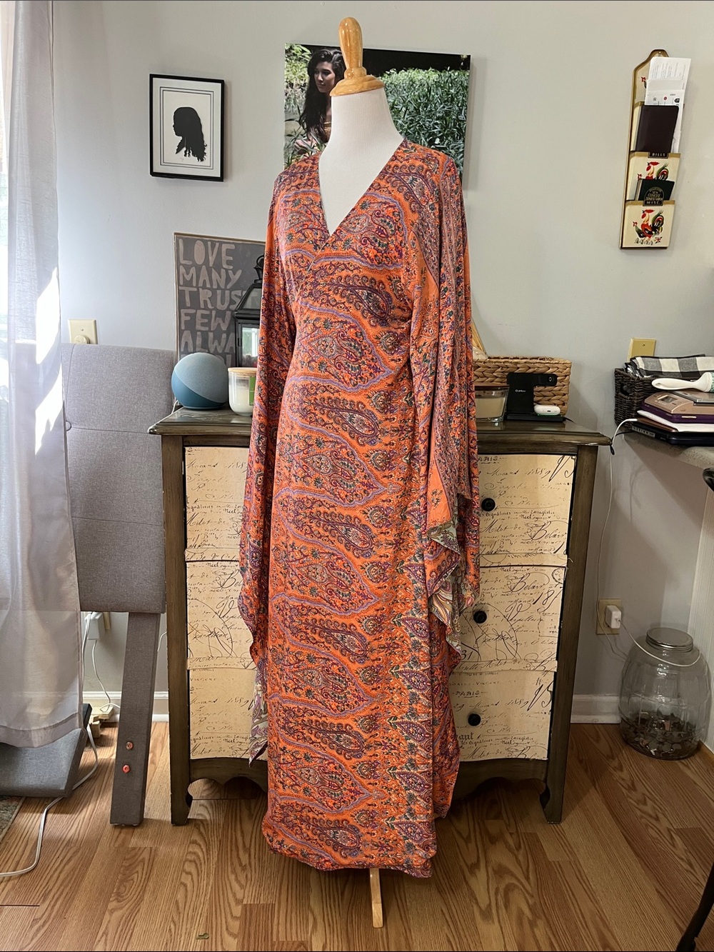 EARTHBOUND REVERSIBLE KIMONO SLEEVE WRAP PAISLEY MULTICOLORED DRESS SIZE LARGE - Picture 9 of 16